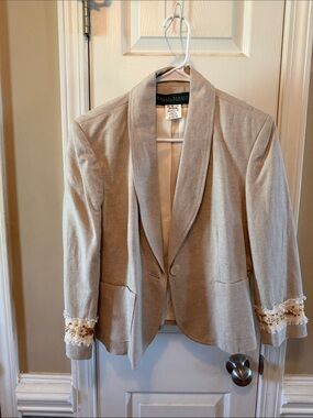 Harve Benard Cream Blazer with Embellished Cuffs